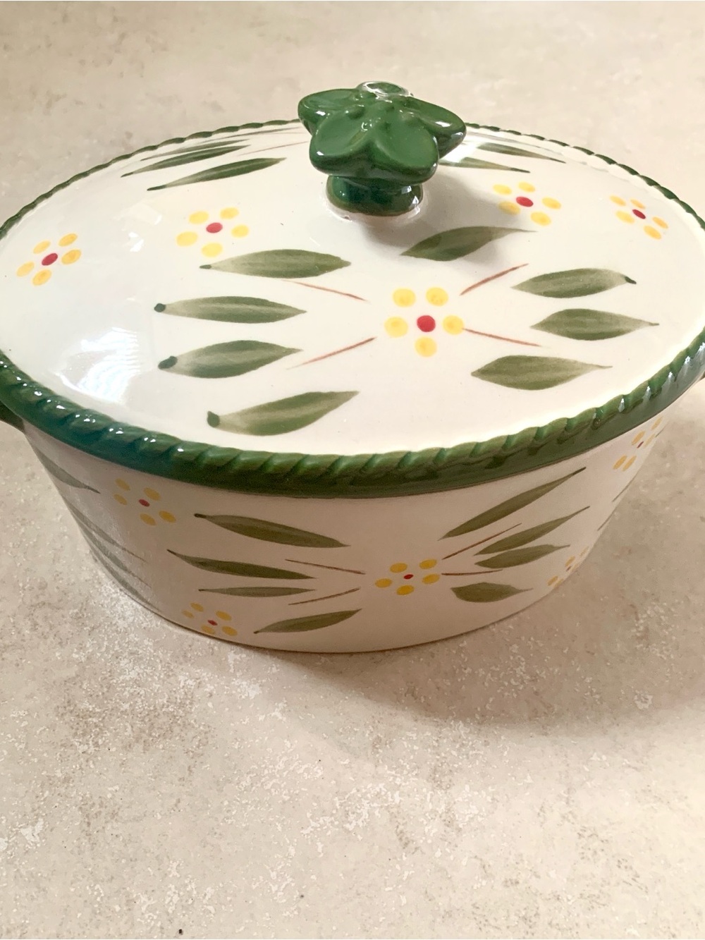 Temp-Tations By Tara Old World Green Yellow Personal Casserole Dish Lid - New